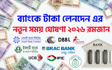 রোজায় ব্যাংকিং আওয়ার ২০২৬ । রমজান মাসে ব্যাংক কয়টা পর্যন্ত খোলা থাকে? জানুন বিস্তারিত