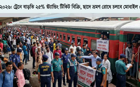 ঈদ ২০২৬: ট্রেনে বাড়তি ২৫% স্ট্যান্ডিং টিকিট বিক্রি, ছাদে ভ্রমণ রোধে চলবে মোবাইল কোর্ট