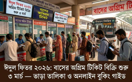 ঈদুল ফিতর ২০২৬: বাসের অগ্রিম টিকিট বিক্রি শুরু ৩ মার্চ — ভাড়া তালিকা ও অনলাইন বুকিং গাইড