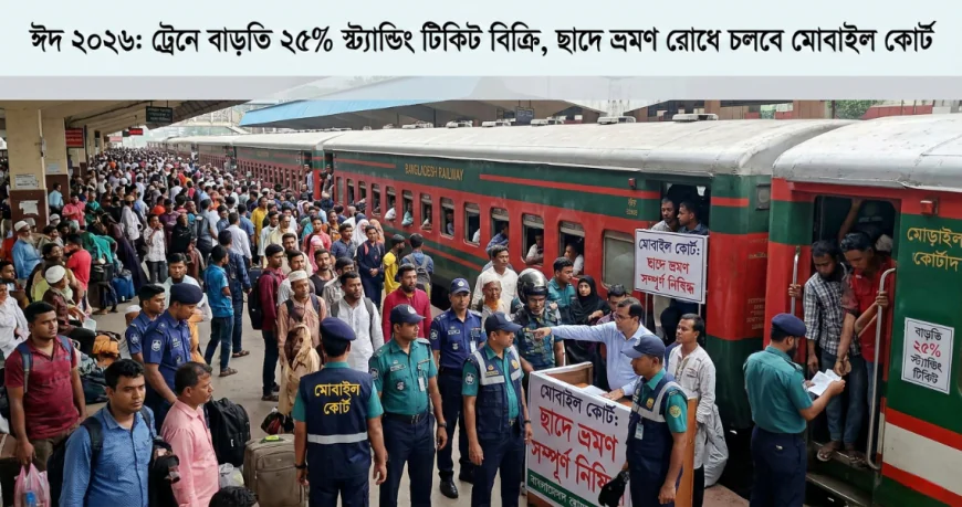 ঈদ ২০২৬: ট্রেনে বাড়তি ২৫% স্ট্যান্ডিং টিকিট বিক্রি, ছাদে ভ্রমণ রোধে চলবে মোবাইল কোর্ট