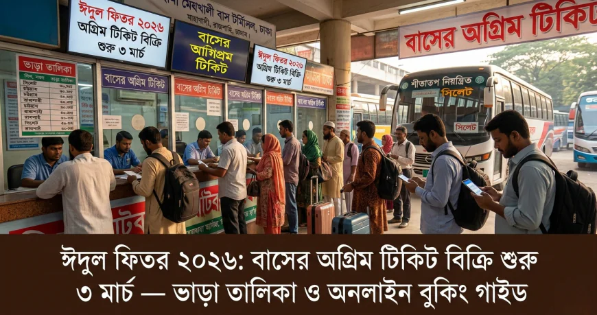 ঈদুল ফিতর ২০২৬: বাসের অগ্রিম টিকিট বিক্রি শুরু ৩ মার্চ — ভাড়া তালিকা ও অনলাইন বুকিং গাইড