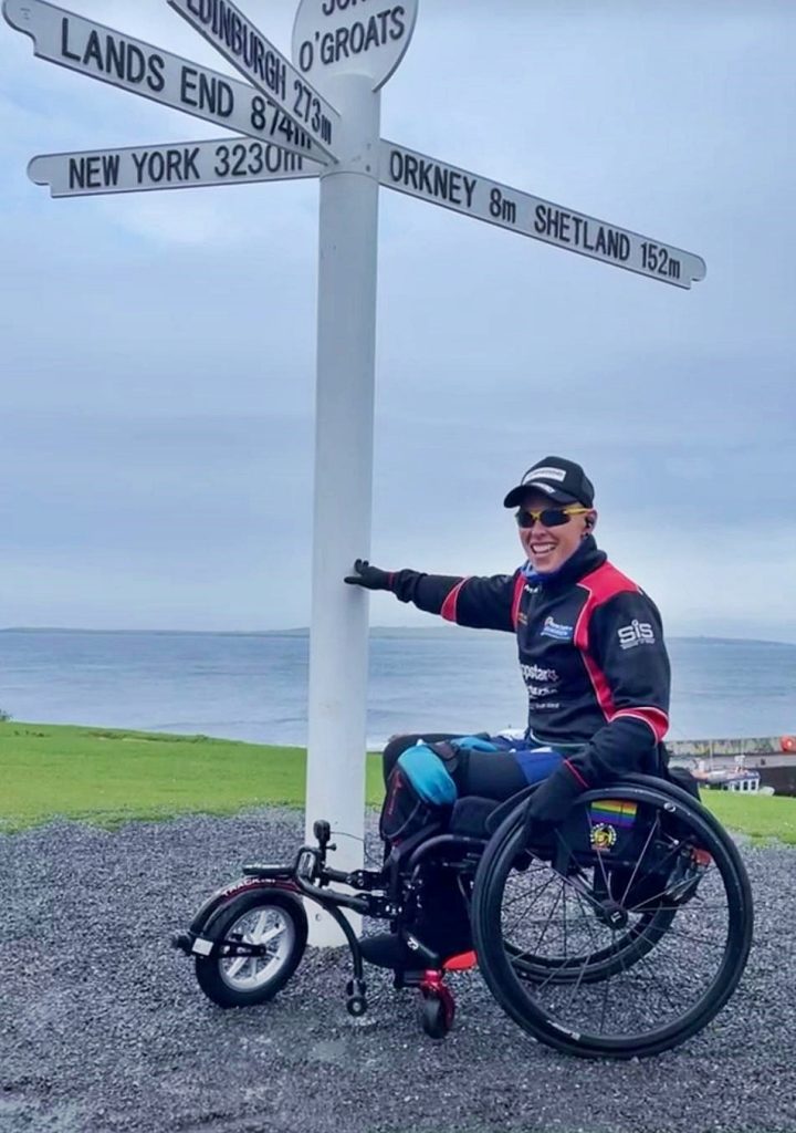 Amputee ex-NHS nurse Lexi Chambers sets a record as the first person to travel from John O'Groats to Land's End in a wheelchair, conquering 874 miles in 45 days.