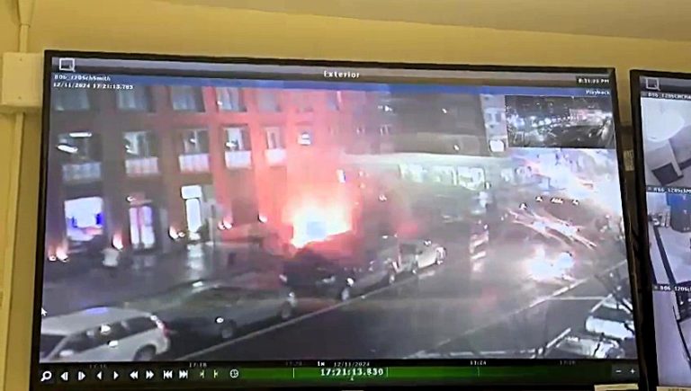 A massive fireball from a suspected gas leak explosion lit up a Brooklyn street, sending pedestrians fleeing as flames soared high. Caught on CCTV, the shocking scene unfolds.