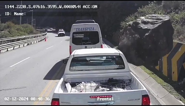 A massive boulder crushed a truck on a Peruvian mountainside, killing 3 passengers and injuring the driver. The terrifying moment was captured on dashcam.