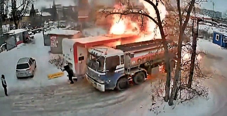 A heroic son saves his mother from a fiery petrol station blaze in Russia after a fuel mishap. Dramatic CCTV footage captures the life-saving moment—read the full story!