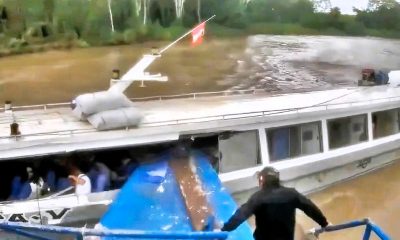 A packed passenger boat was torn open in a dramatic collision on Peru’s Ucayali River, leaving six injured. Shocking footage captured the terrifying moment.