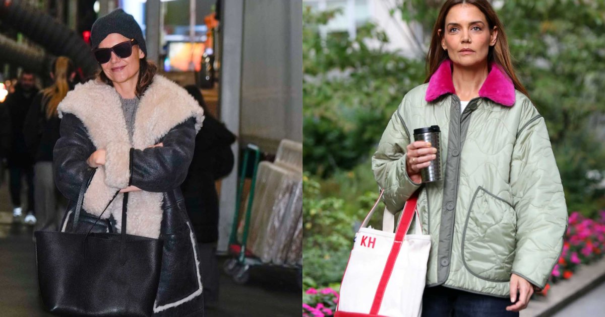 katie holmes aviator winter coats