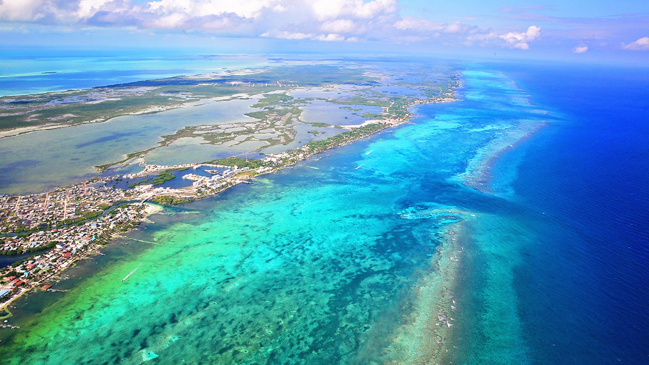 san pedro town ambergris caye belize barierr reef caribbean sea stock photo