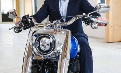 Olly Glover MP on a Harley Davidson 683x1024