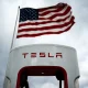 tesla charger with flag