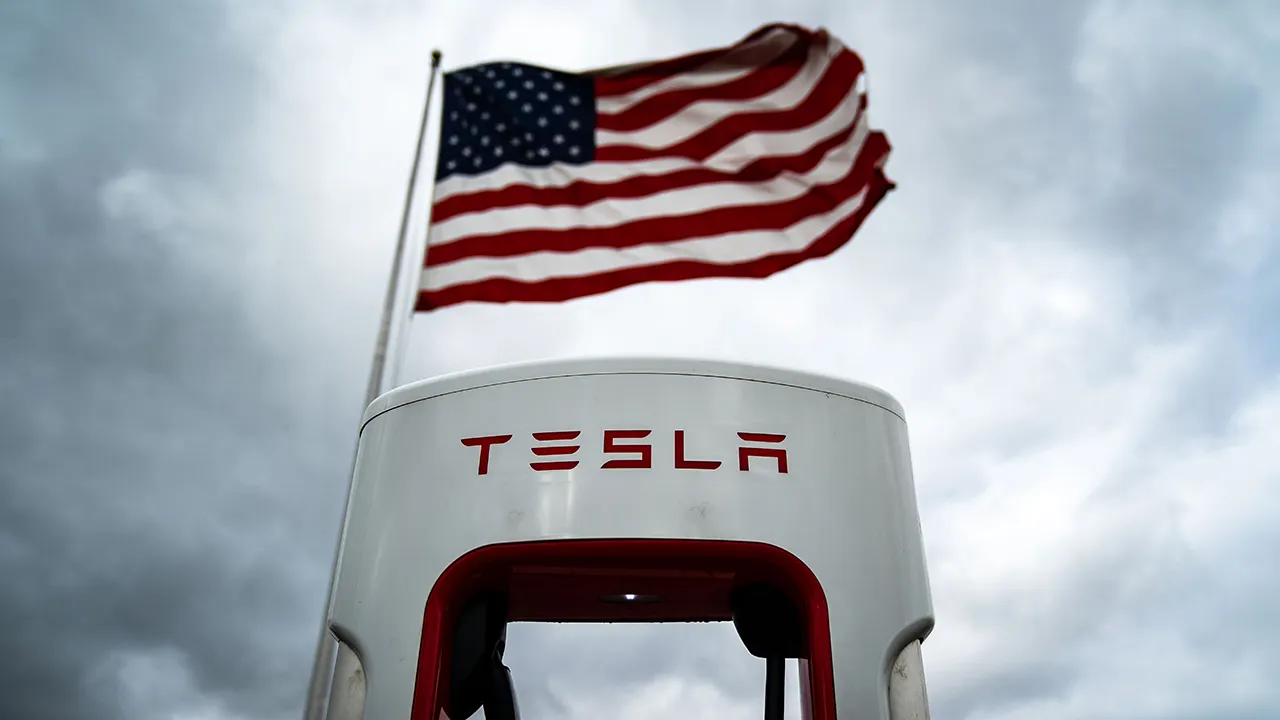 tesla charger with flag